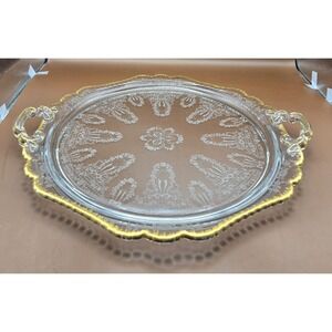 Vintage Serving Tray Or Cake Plate. Pressed Glass Intricate Lace Ribbons And...